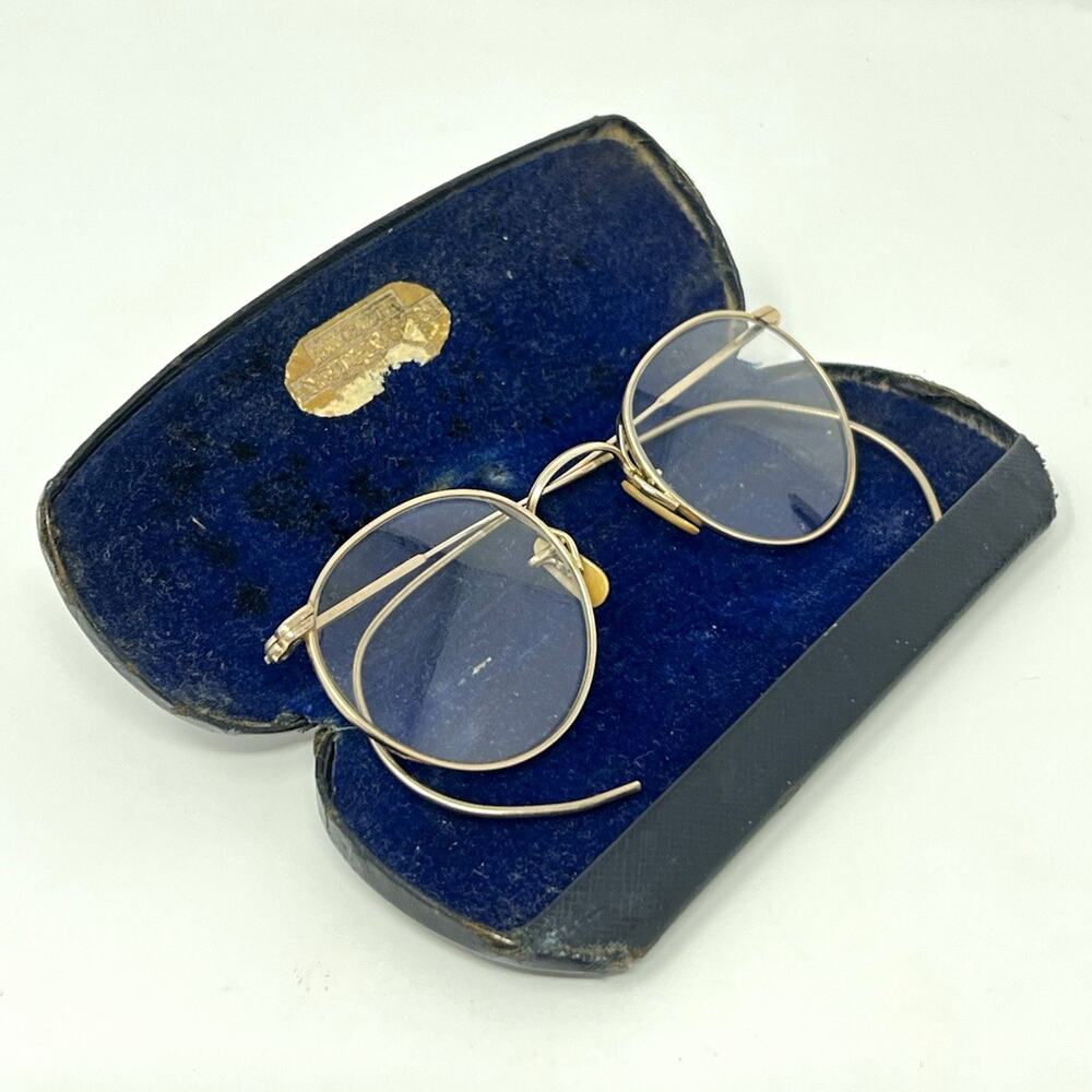 Vintage 1930s 1/10 12K Gold Filled Round Eyeglasses Ful-Vue Cable Temples Case